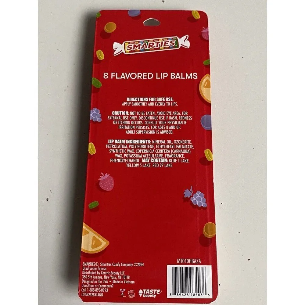8 Pack TASTE BEAUTY  SMARTIES FLAVORED Lip‎ Balms Assorted Fruit Flavors NEW
